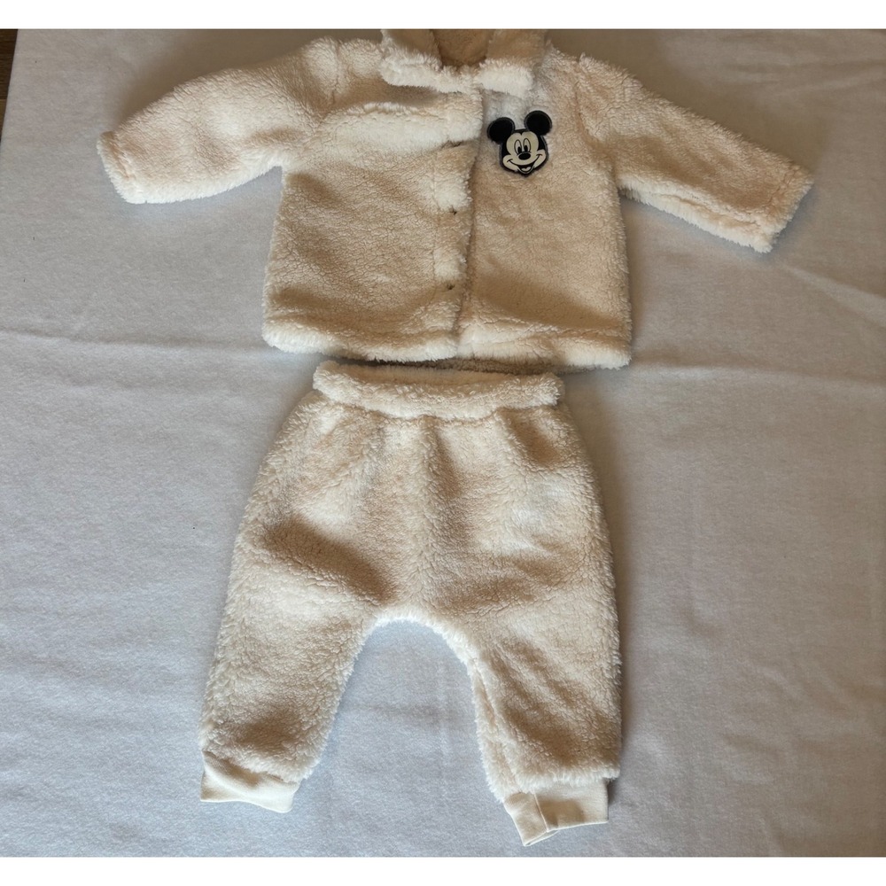 Disney Baby Mickey Mouse Sherpa Fleece Jacket and Pants Set Cream 3-6 Months